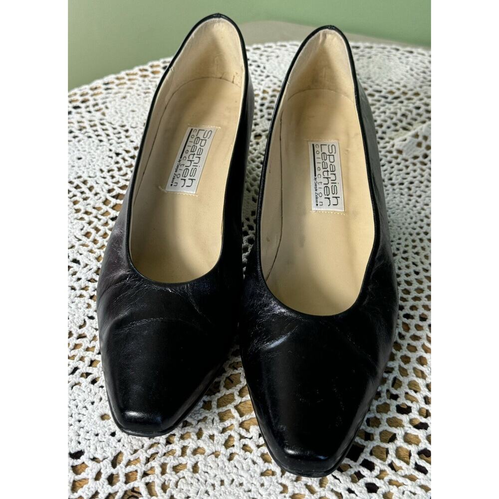 Spanish Leather Collection Black Satin High Heel Pumps SIZE 10N   sku 828